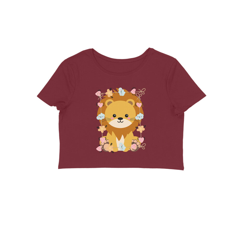 Women's Round Neck Baby Lion Crop Top Butter Yellow by ZealforTee