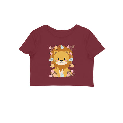 Women's Round Neck Baby Lion Crop Top Butter Yellow by ZealforTee