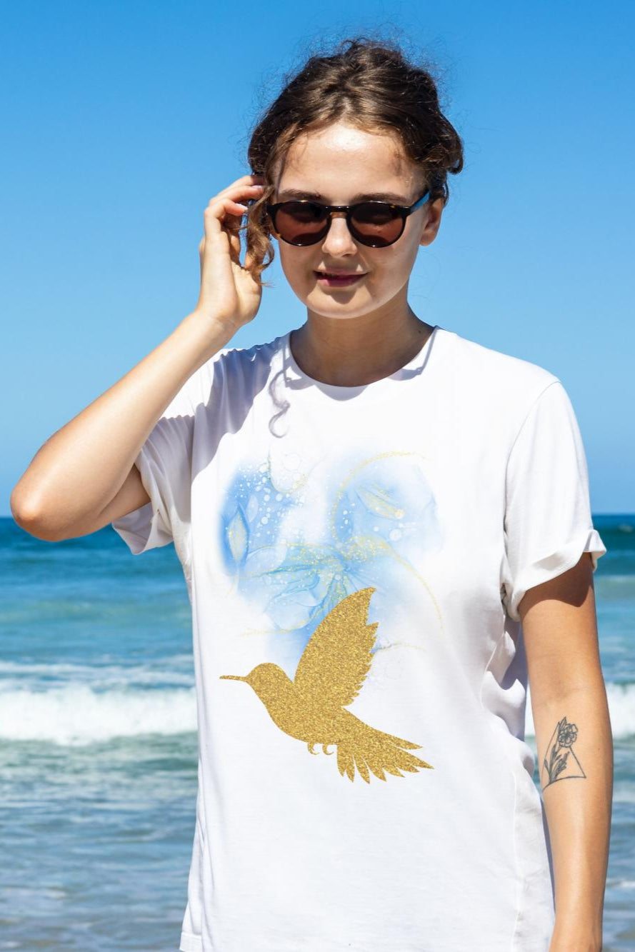 Women's Golden Bird T-shirt White by ZealforTee