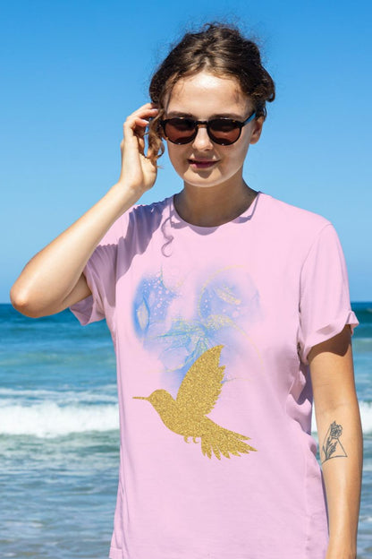 Women's Golden Bird T-shirt Light Pink by ZealforTee