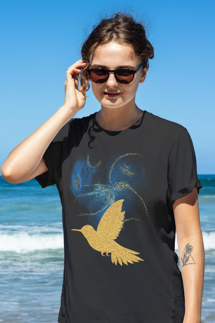 Women's Golden Bird T-shirt Black by ZealforTee