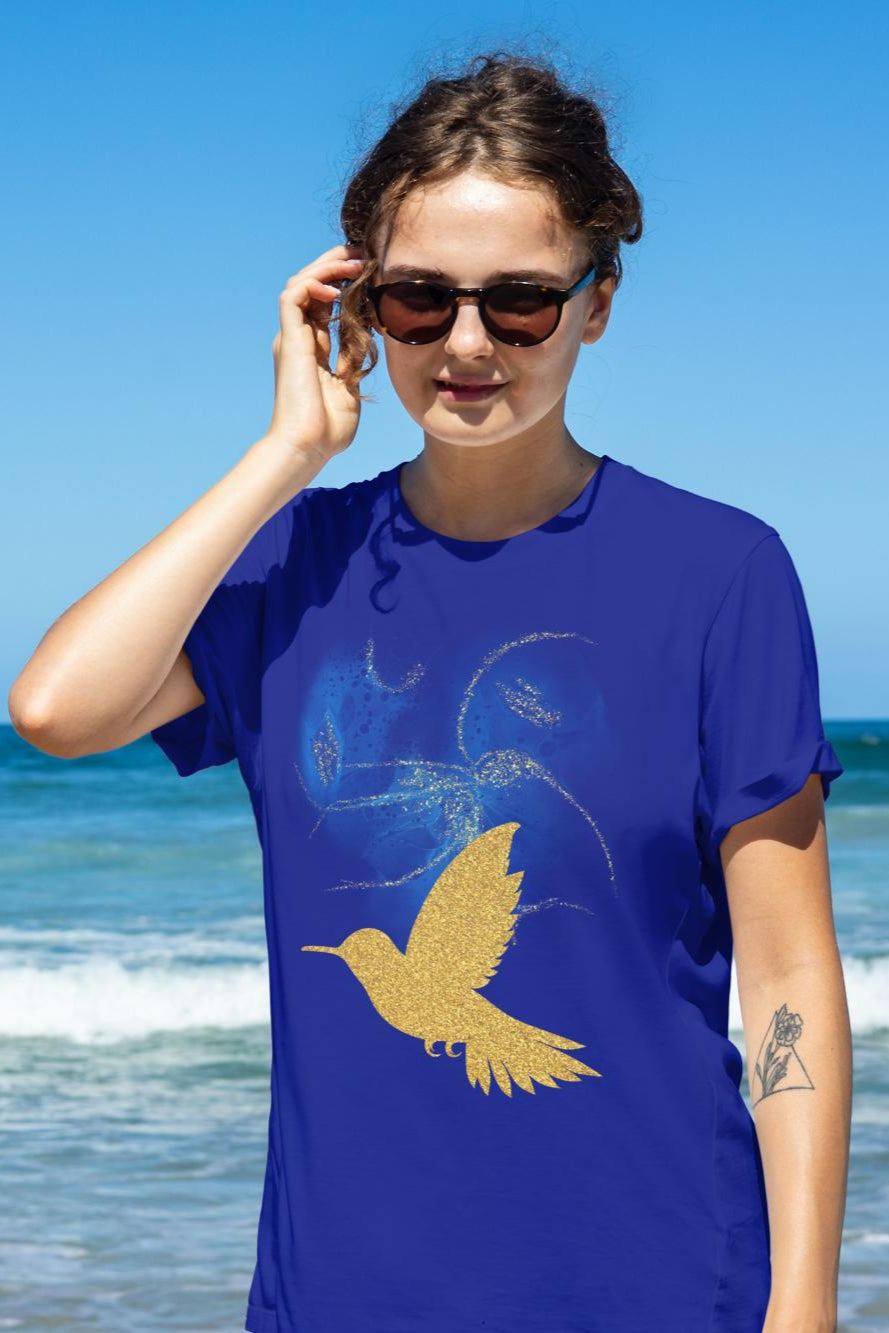 Women's Golden Bird T-shirt Royal Blue by ZealforTee