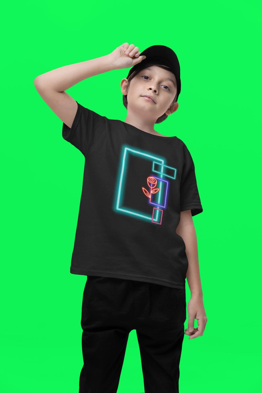 Kid's Glowing Rectangle With Rose Unisex T-shirt Black by ZealforTee