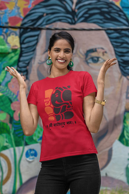 Women's Ganesh Chaturthi T-shirt Red by ZealforTee