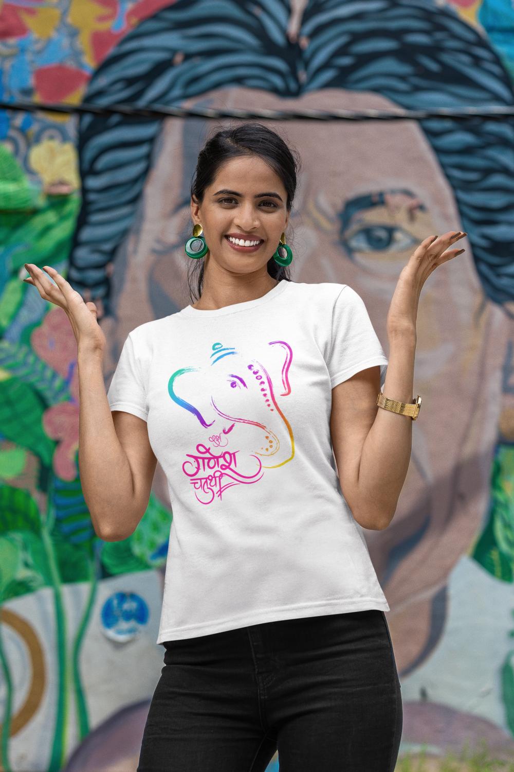 Women's Ganesh Chaturthi T-shirt White by ZealforTee