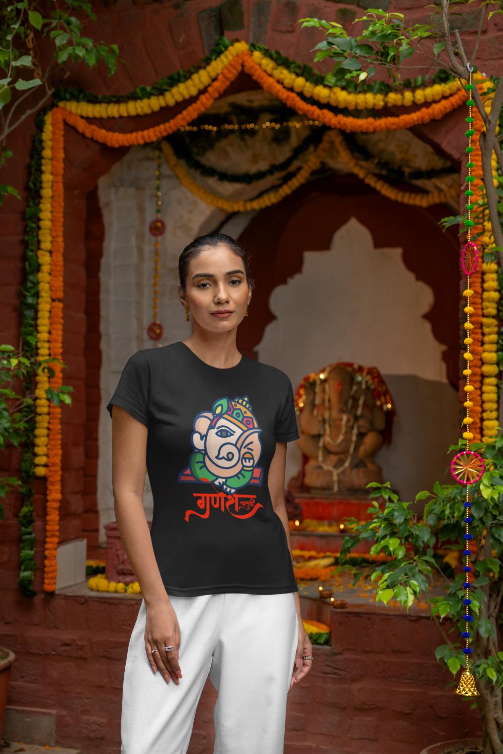 Women's Ganesh Chaturthi T-shirt Black by ZealforTee