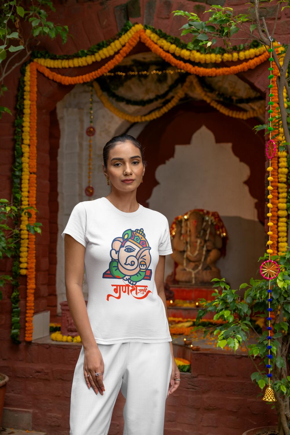 Women's Ganesh Chaturthi T-shirt White by ZealforTee