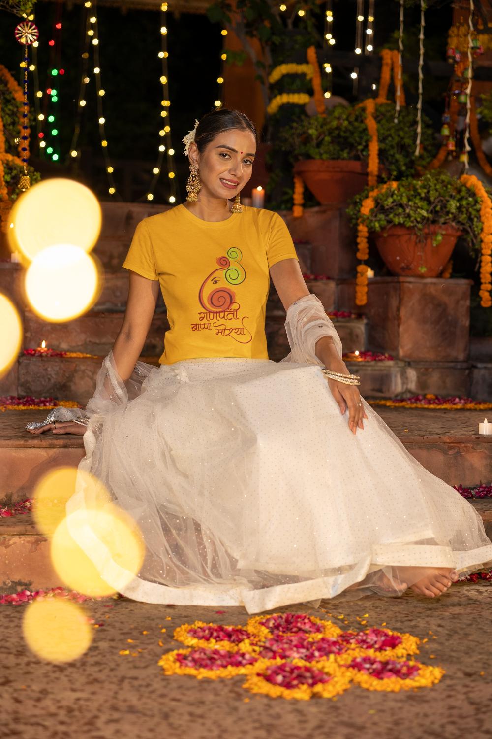 Women's Ganesh Chaturthi T-shirt Golden Yellow by ZealforTee