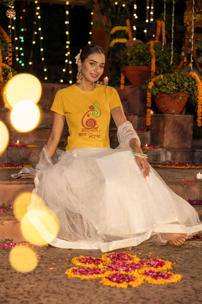 Women's Ganesh Chaturthi T-shirt Golden Yellow by ZealforTee