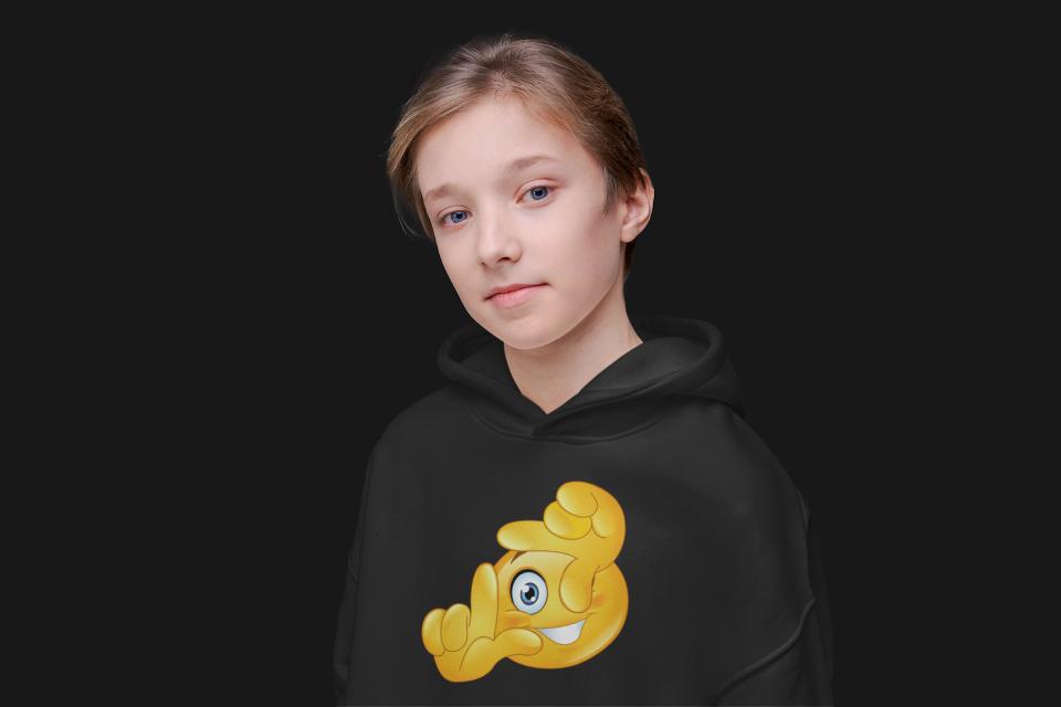 Girl's Frame of Finger Emoji Hoodie Sweatshirt Black by ZealforTee
