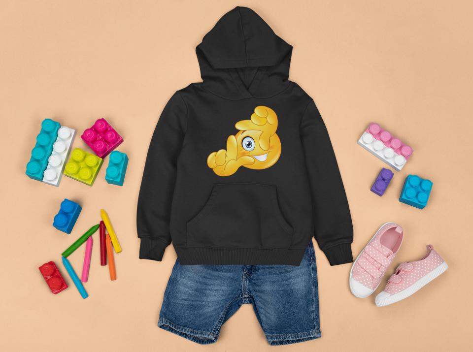 Girl's Frame of Finger Emoji Hoodie Sweatshirt Black by ZealforTee
