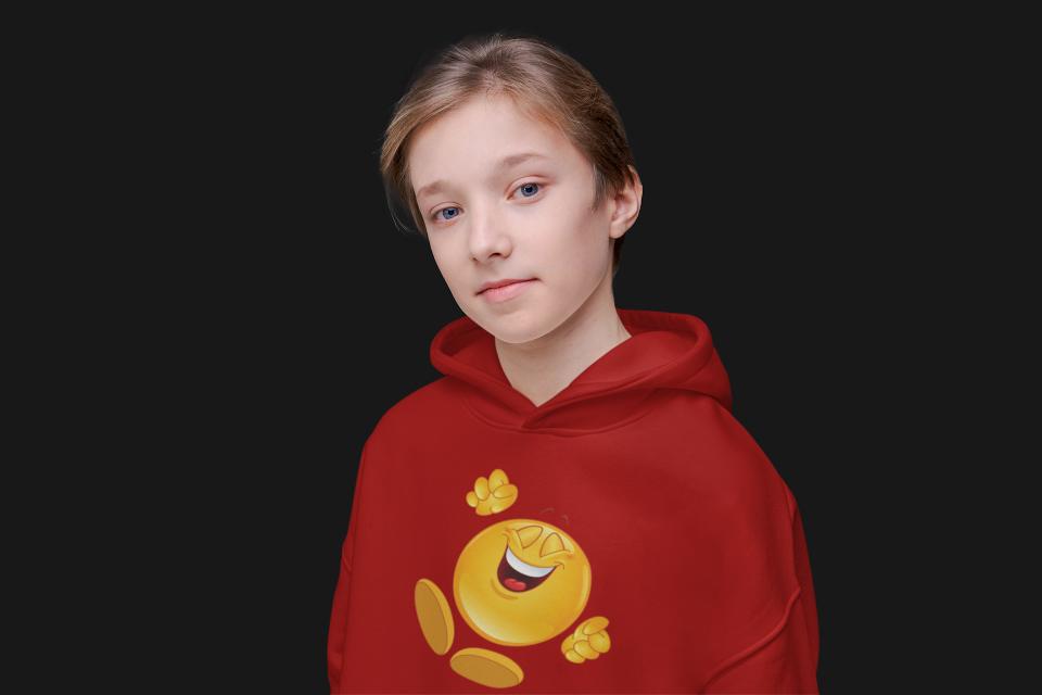 Girl's Happy Emoticon Hoodie Sweatshirt Red by ZealforTee