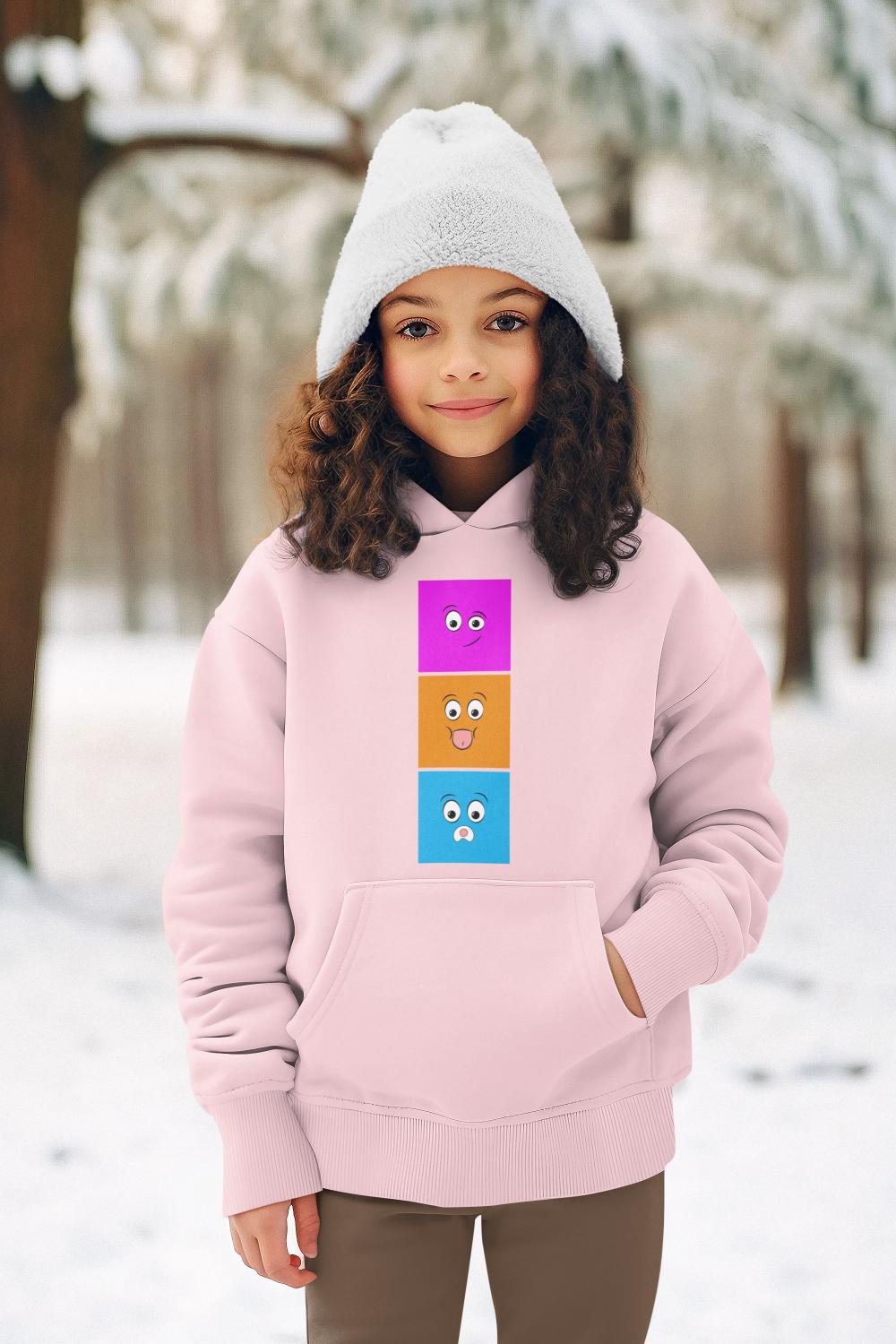 Girl's Smirk Emoji Hoodie Sweatshirt Light Baby Pink by ZealforTee