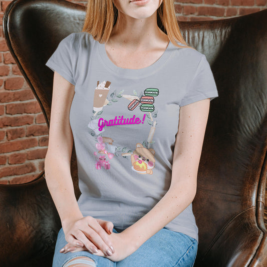 Women's Round Neck Gratitude T-shirt Melange Grey by ZealforTee