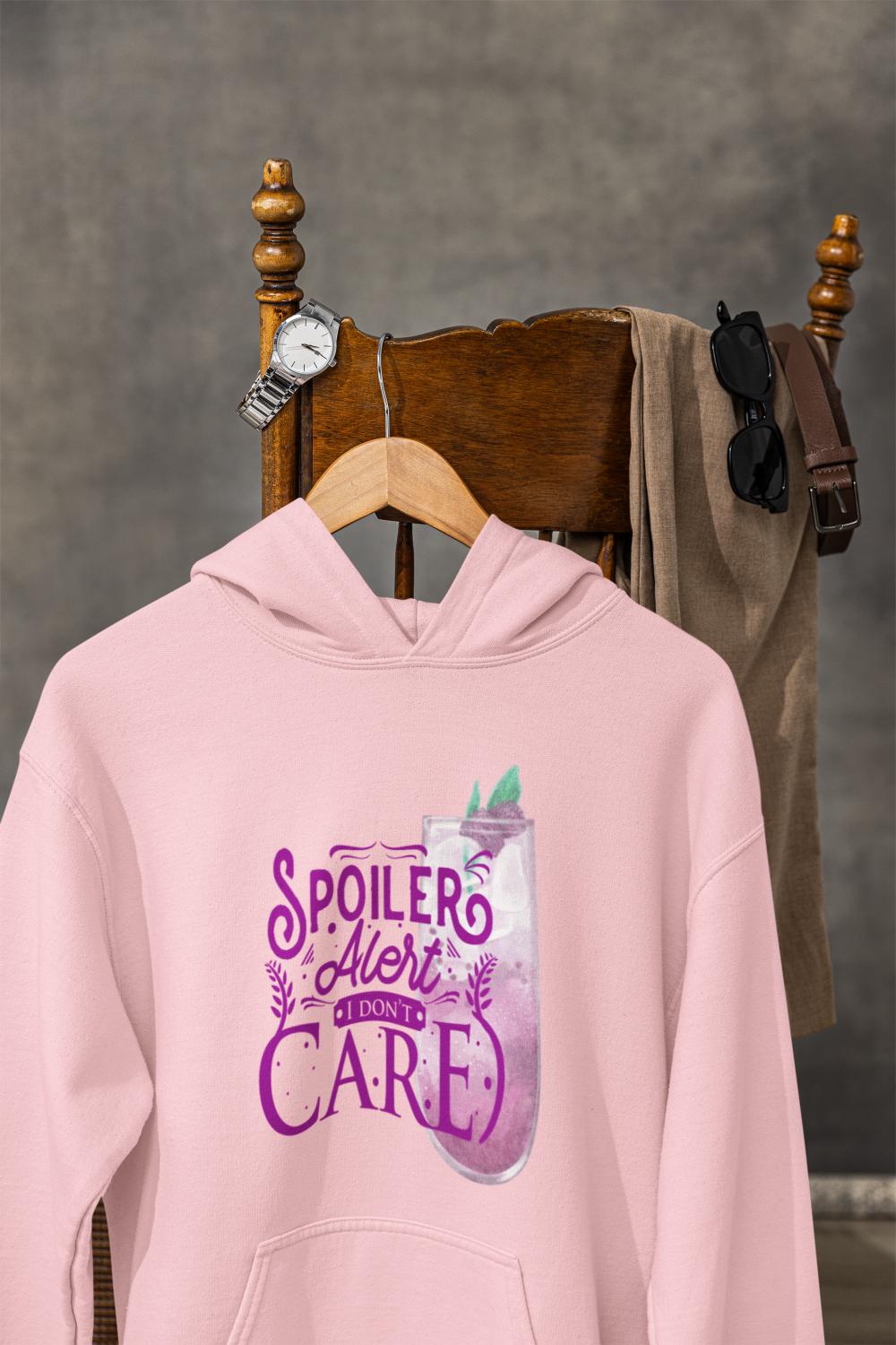 Men's Spoiler Alert Typography Hoodie Sweatshirt Light Baby Pink by ZealforTee