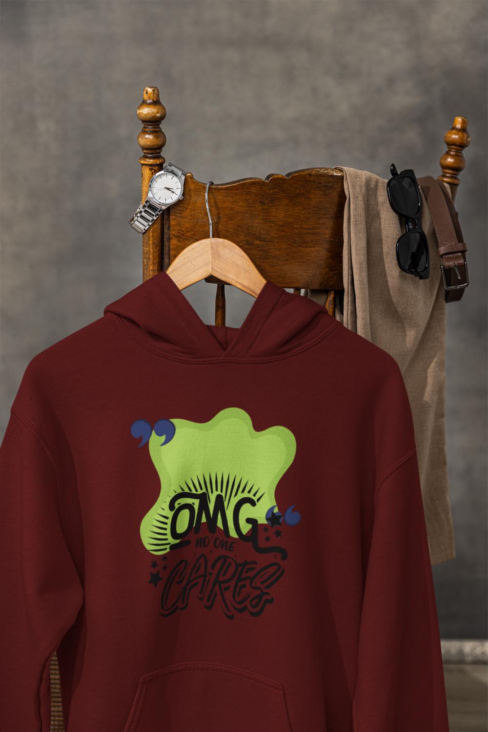 Men's No One Care Typography Hoodie Sweatshirt Maroon by ZealforTee