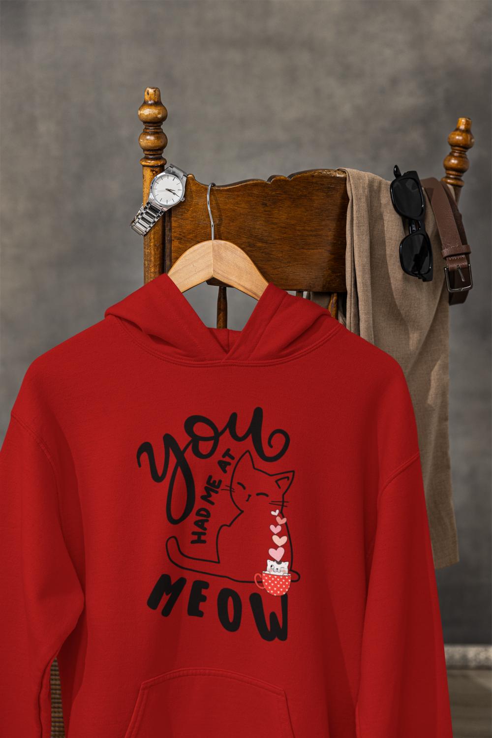 Men's Meow Typography Hoodie Sweatshirt Red by ZealforTee
