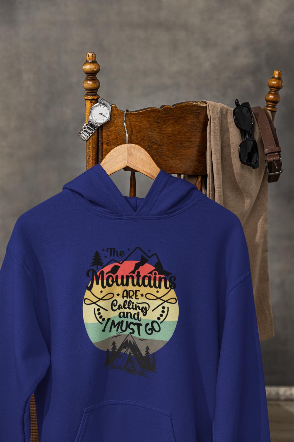 Men's Mountain Calling Typography Hoodie Sweatshirt Royal Blue by ZealforTee