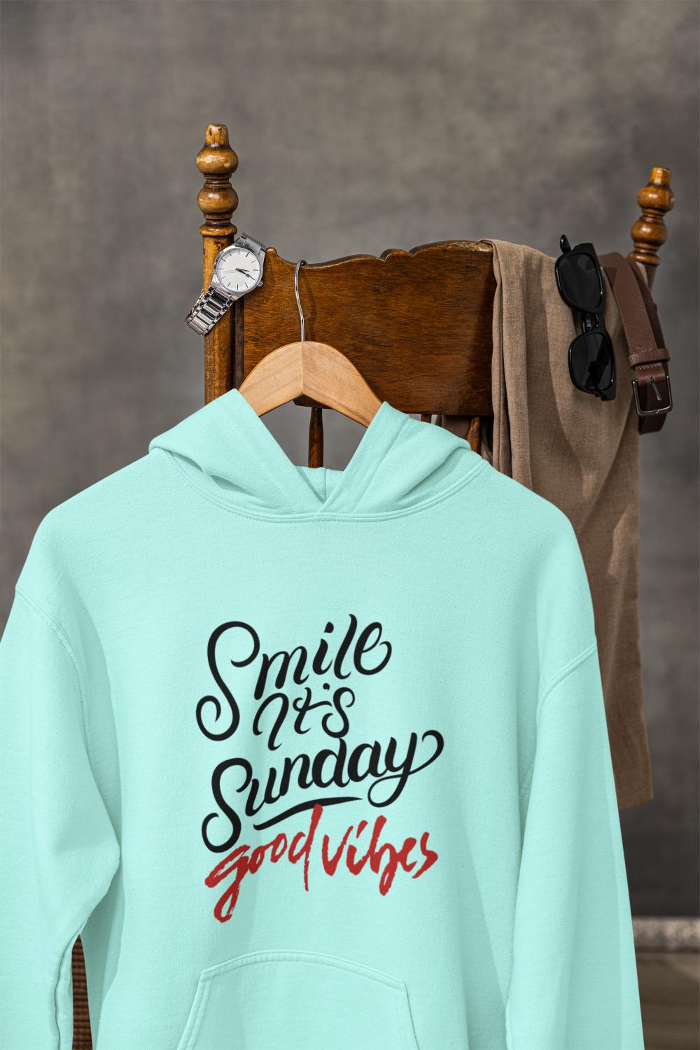 Men's Sunday Smile Typography Hoodie Sweatshirt Mint by ZealforTee