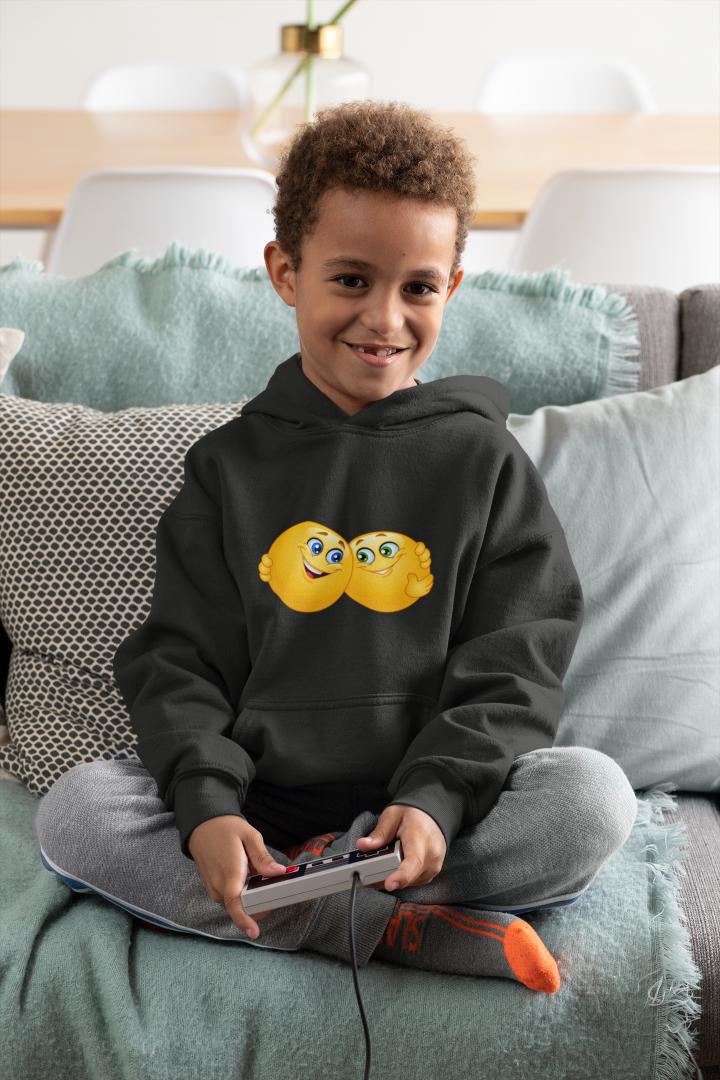 Boy's Happy Hugging Emoji Hoodie Sweatshirt Red by ZealforTee