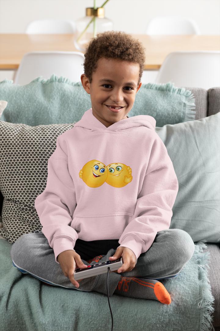Boy's Happy Hugging Emoji Hoodie Sweatshirt Red by ZealforTee