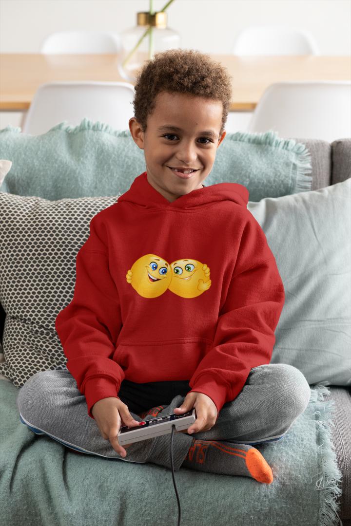 Boy's Happy Hugging Emoji Hoodie Sweatshirt Red by ZealforTee