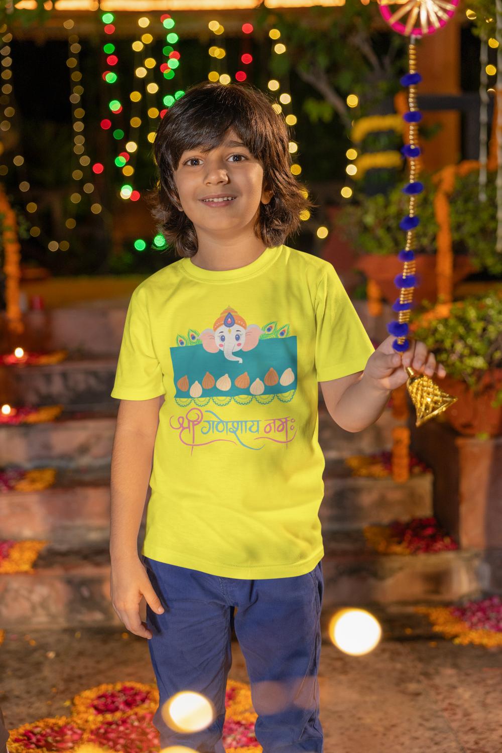Kid's Ganesh Chaturthi Unisex T-shirt New Yellow by ZealforTee