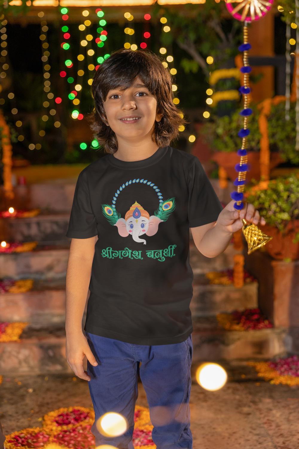 Kid's Ganesh Chaturthi Unisex T-shirt Red by ZealforTee