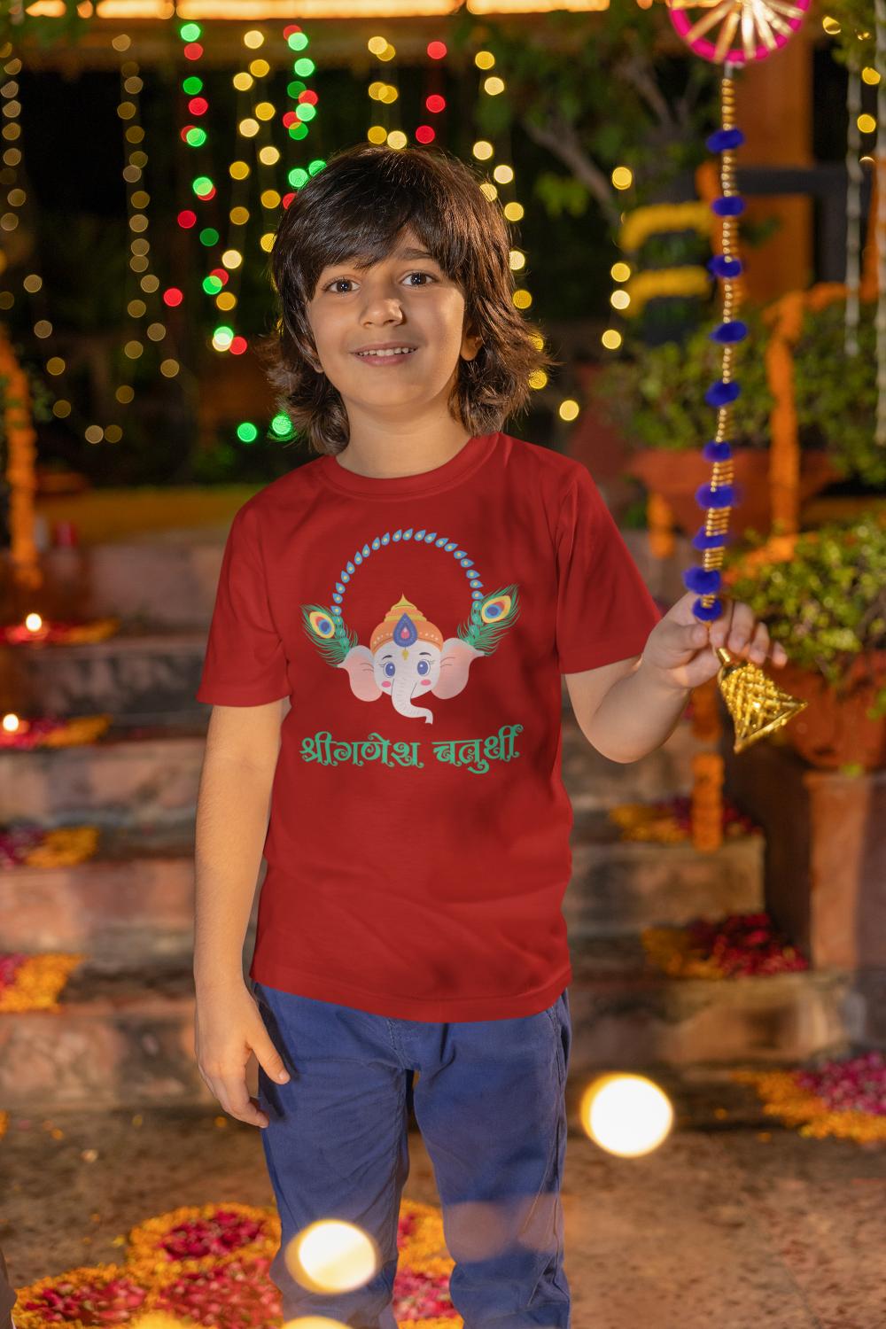 Kid's Ganesh Chaturthi Unisex T-shirt Red by ZealforTee
