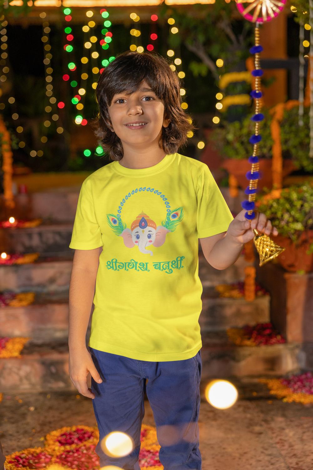 Kid's Ganesh Chaturthi Unisex T-shirt Red by ZealforTee