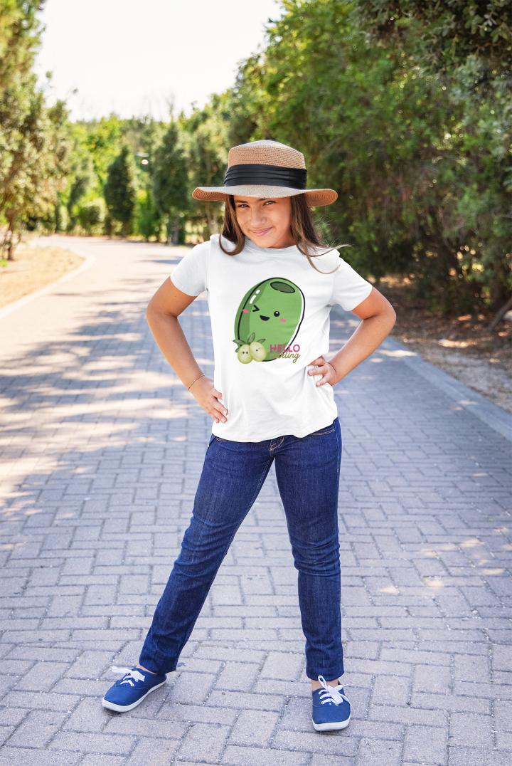 Kid's Olive Hello Darling Unisex Tshirt White by ZealforTee