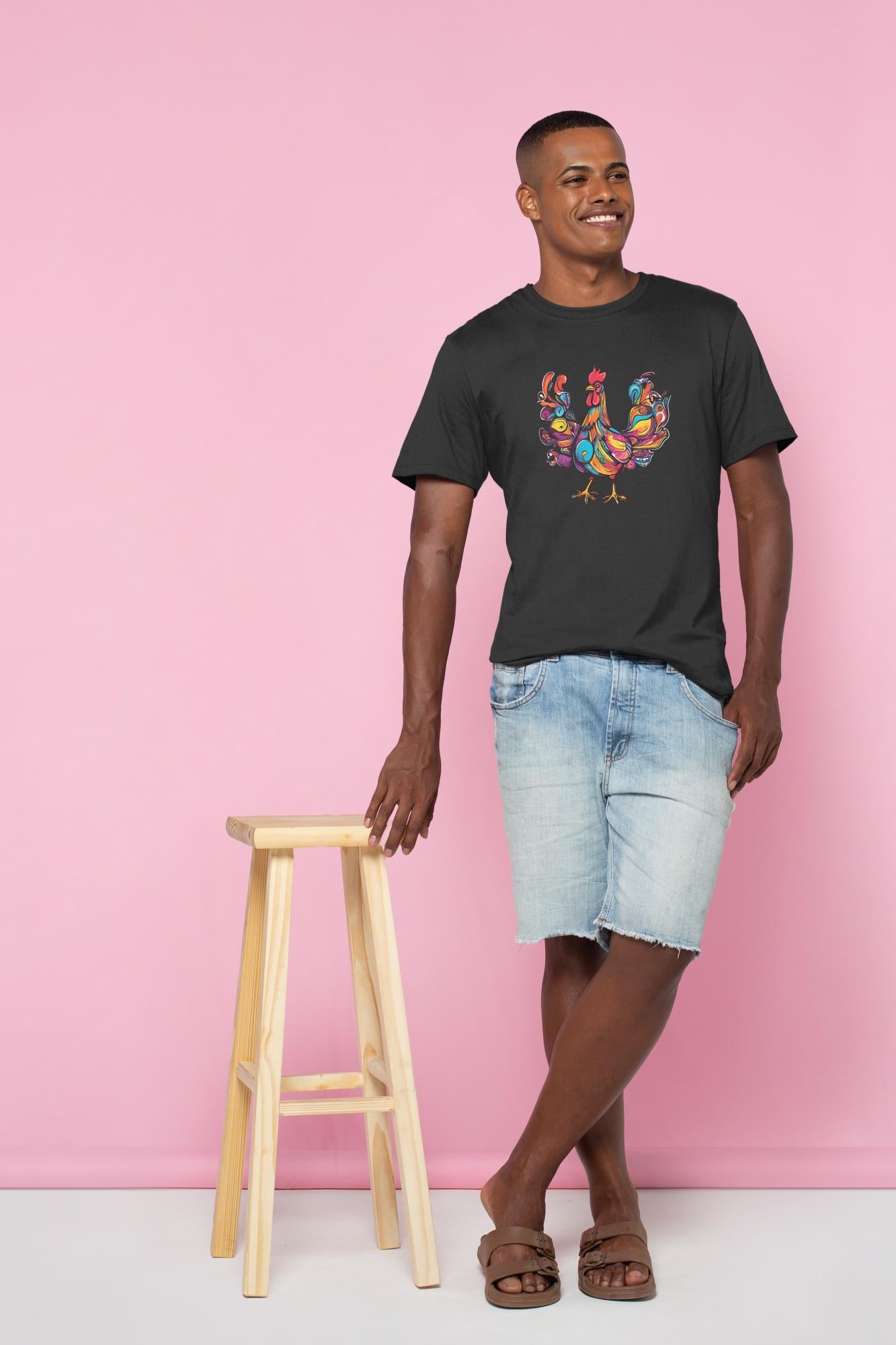 Men's Round Neck Hen T-shirt New Yellow by ZealforTee