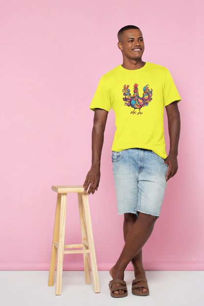 Men's Round Neck Hen T-shirt New Yellow by ZealforTee