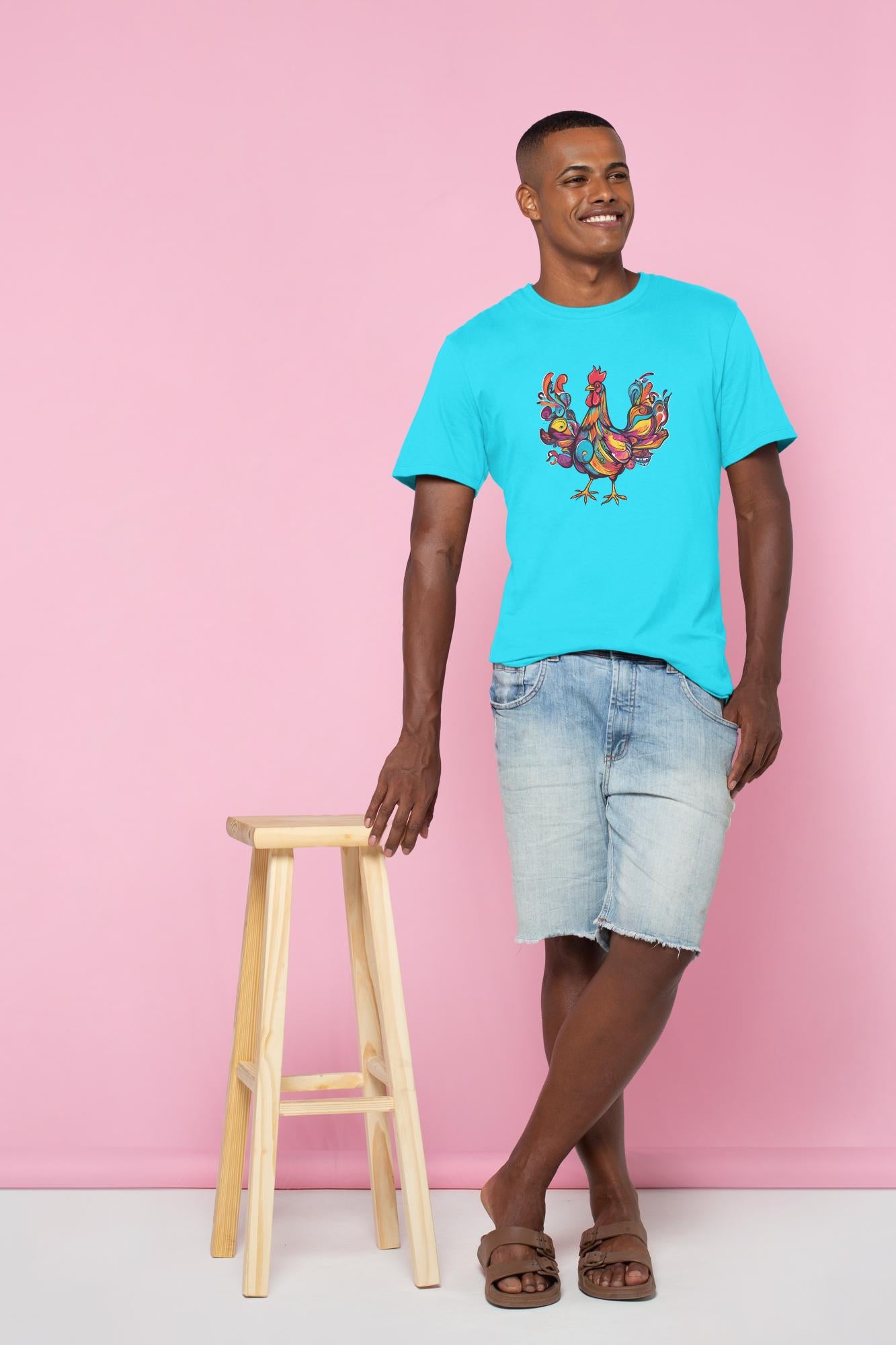 Men's Round Neck Hen T-shirt Red by ZealforTee