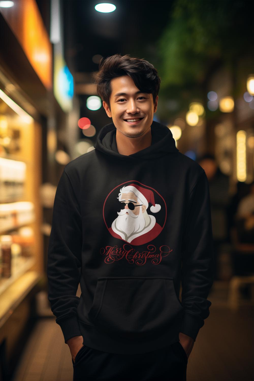Men's Hipster Santa Hoodie Sweatshirt Black by ZealforTee