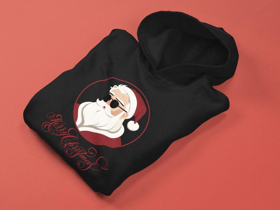 Men's Hipster Santa Hoodie Sweatshirt Black by ZealforTee