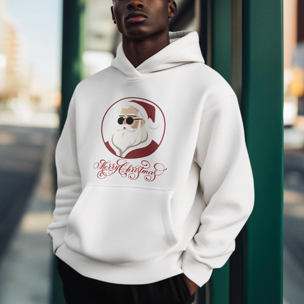 Men's Hipster Santa Hoodie Sweatshirt White by ZealforTee