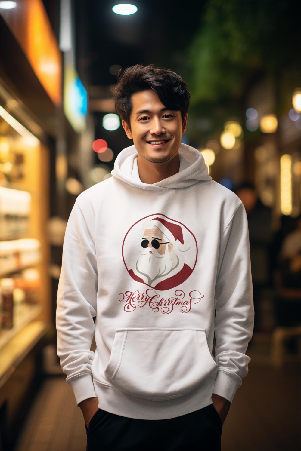 Men's Hipster Santa Hoodie Sweatshirt White by ZealforTee