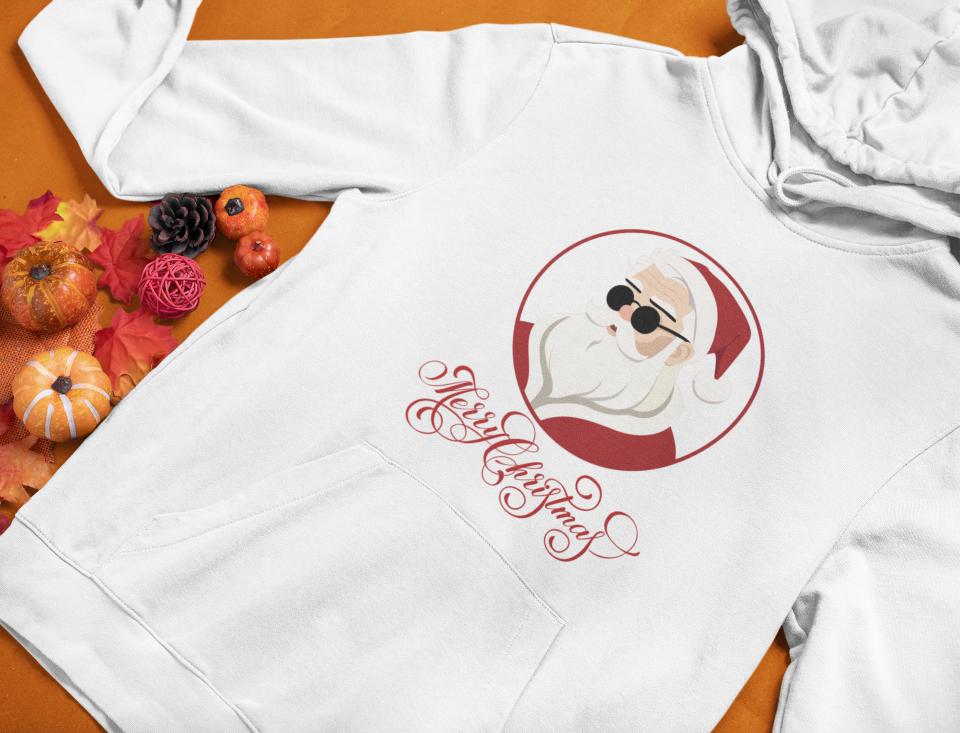 Men's Hipster Santa Hoodie Sweatshirt White by ZealforTee