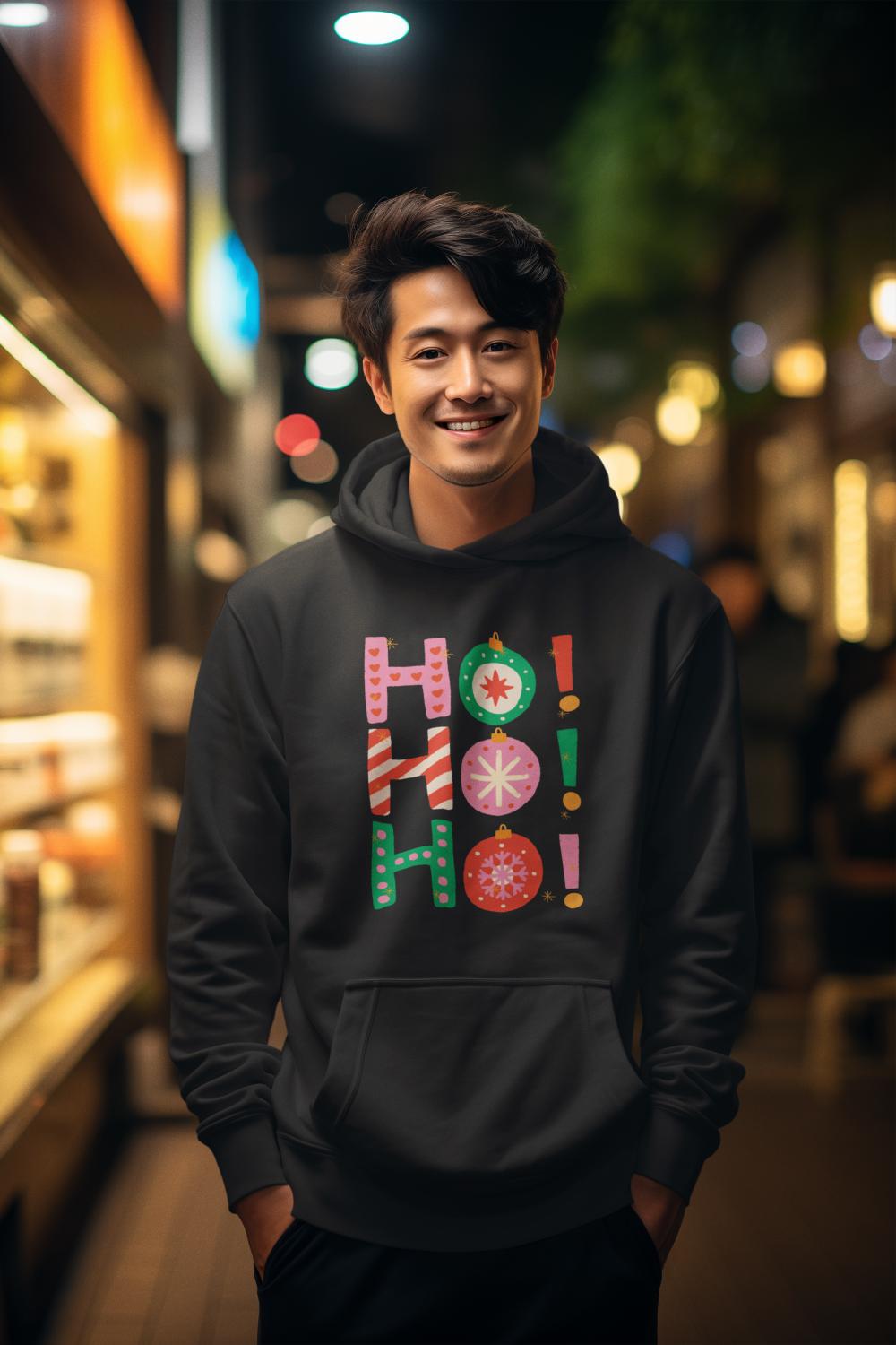 Men's HoHoHo Christmas Hoodie Sweatshirt Black by ZealforTee