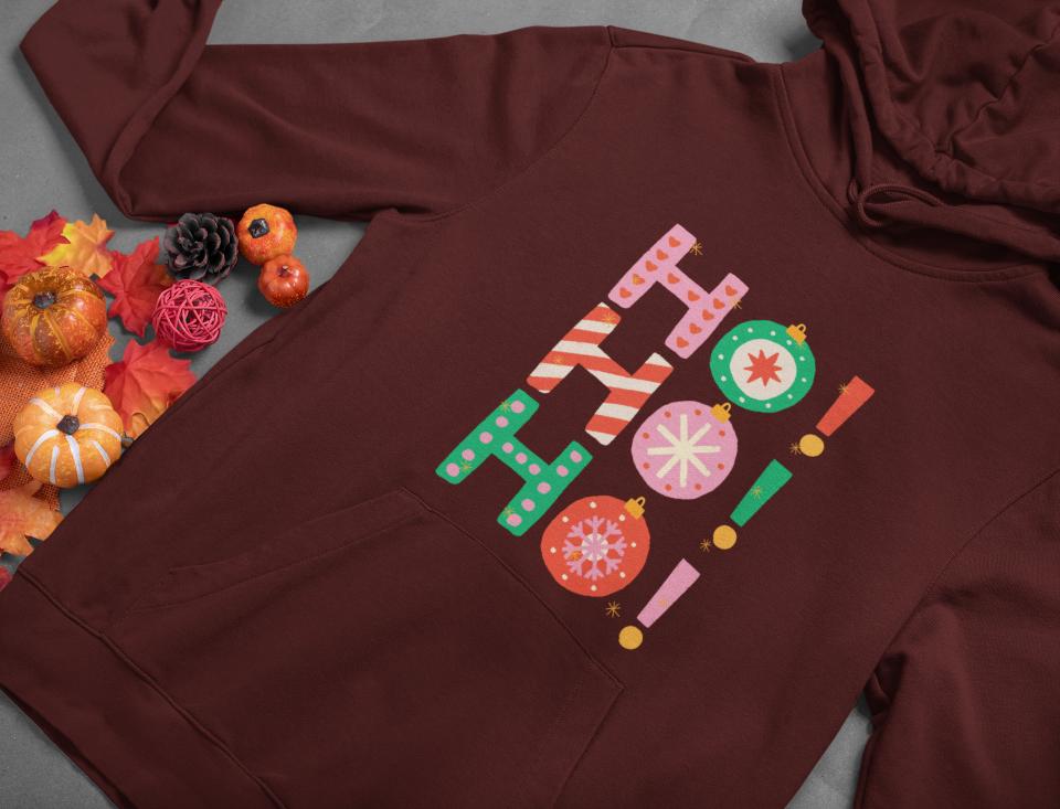 Men's HoHoHo Christmas Hoodie Sweatshirt Maroon by ZealforTee
