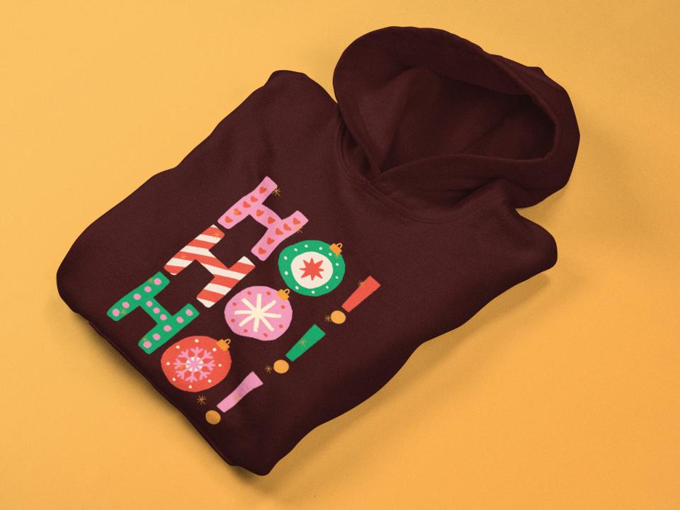 Men's HoHoHo Christmas Hoodie Sweatshirt Maroon by ZealforTee