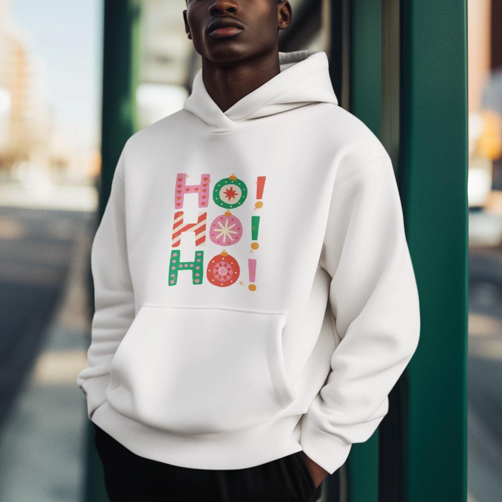 Men's HoHoHo Christmas Hoodie Sweatshirt Black by ZealforTee