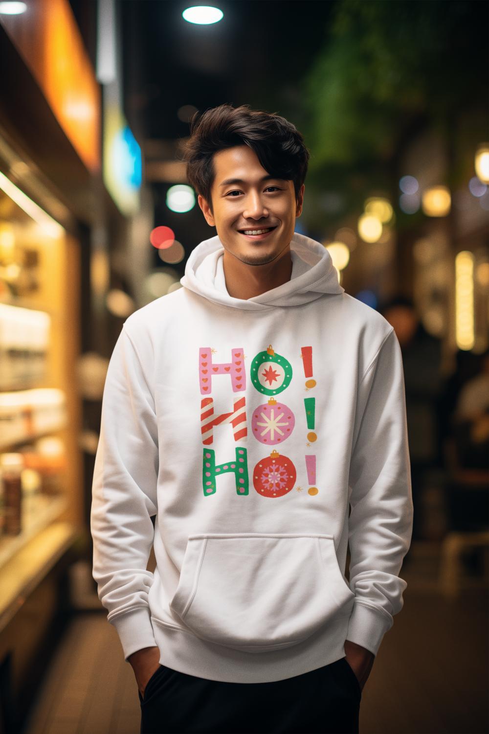 Men's HoHoHo Christmas Hoodie Sweatshirt White by ZealforTee
