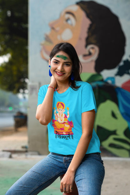Women's Ganesh Chaturthi T-shirt Sky Blue by ZealforTee
