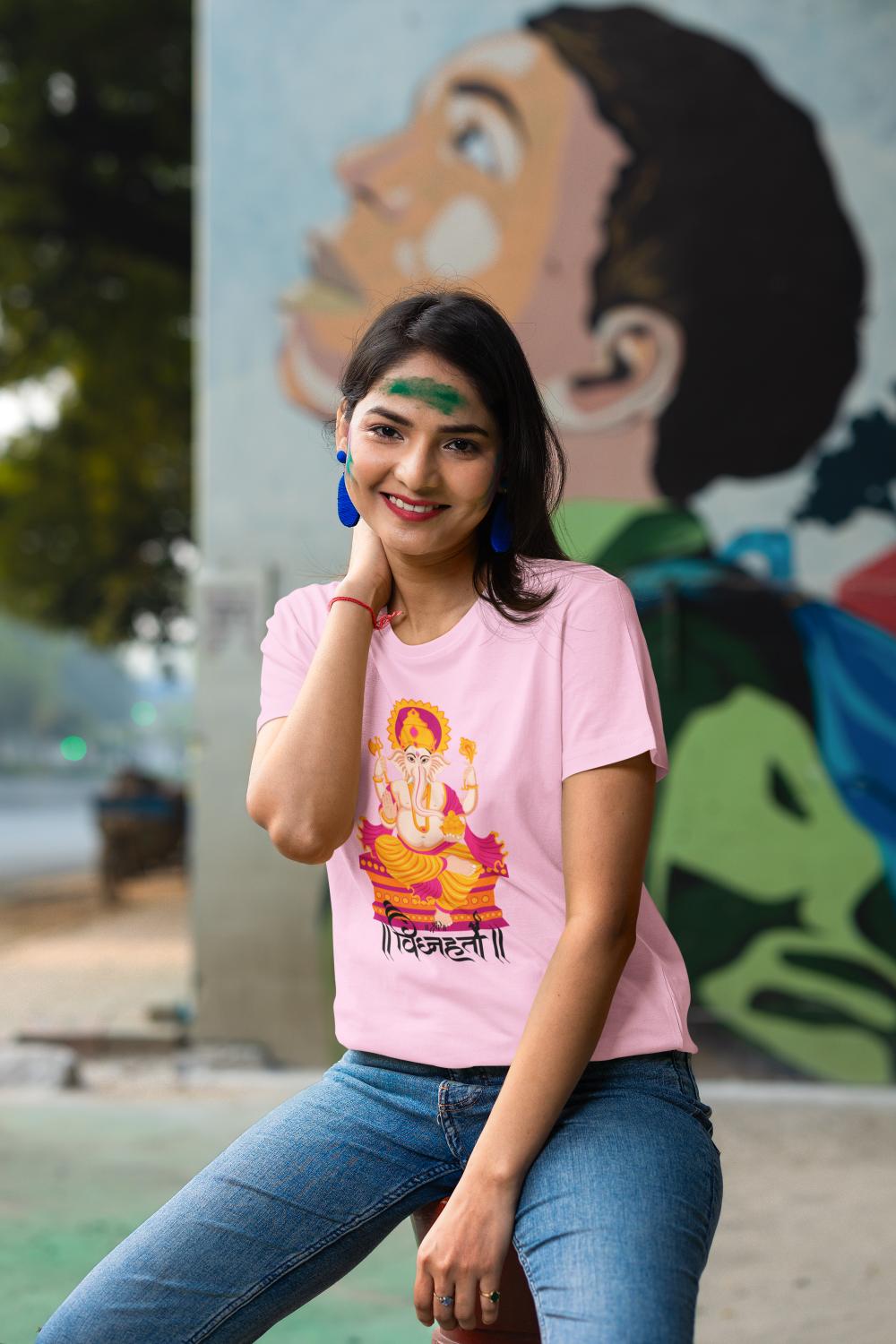 Women's Ganesh Chaturthi T-shirt Light Pink by ZealforTee