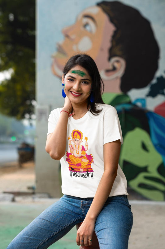 Women's Ganesh Chaturthi T-shirt White by ZealforTee