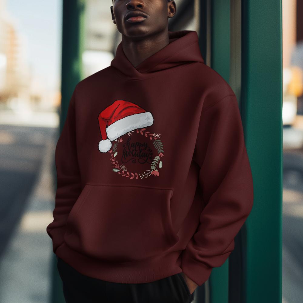 Men's Happy Holiday Christmas Hoodie Maroon by ZealforTee