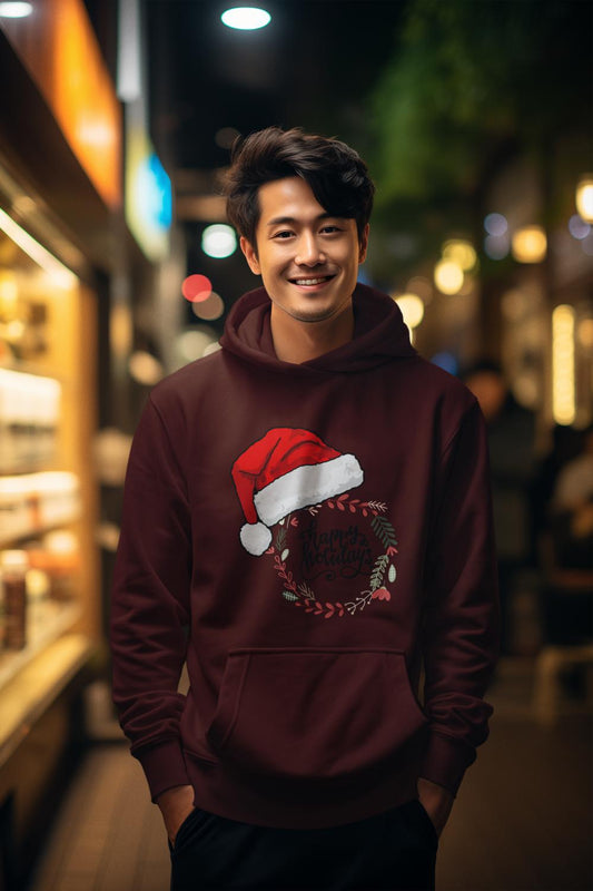 Men's Happy Holiday Christmas Hoodie Maroon by ZealforTee
