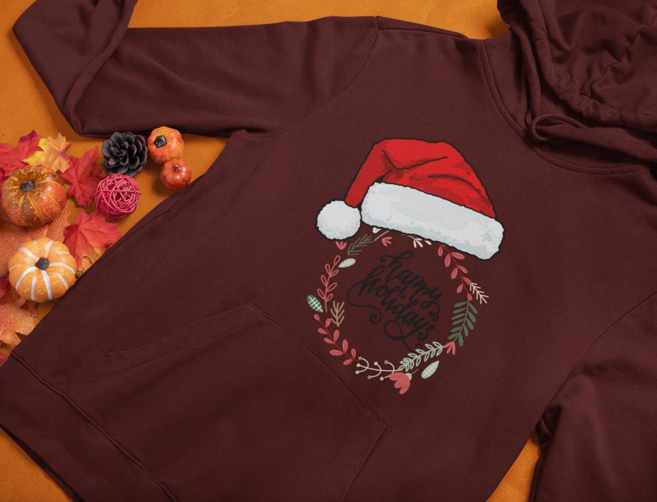 Men's Happy Holiday Christmas Hoodie Maroon by ZealforTee